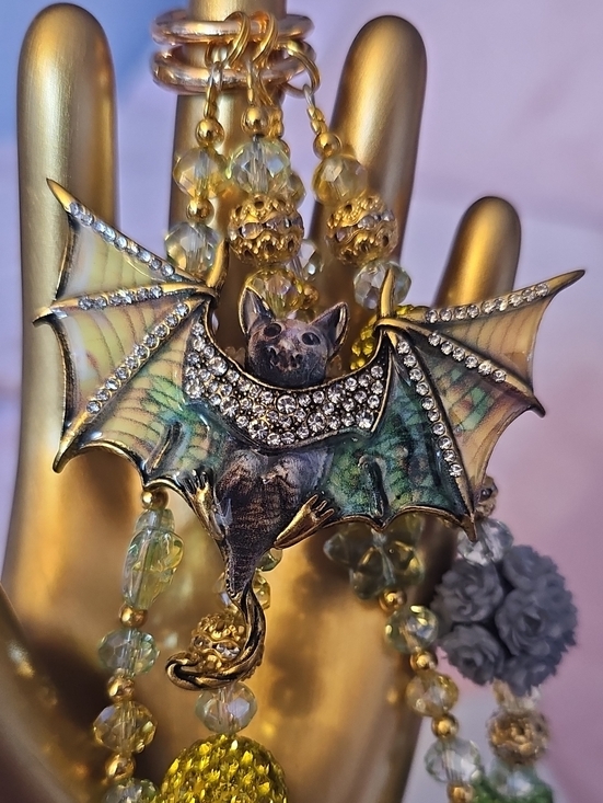no brand Accessories - CHARMS: Green and Gold Bat Pendant Purse Charm